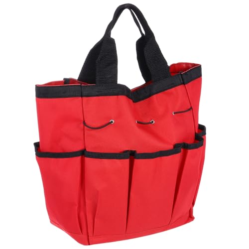 HARFINGTON Garden Tool Bag 9.5" x 5.9" x 11.8" Large Oxford Cloth Bag with Pockets Garden Tote Bag Gardening Plant Tool Organizer Storage Carrier Store for Outdoor Women Men, Red - color: Red