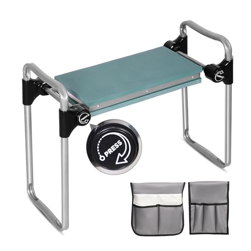 Garden Kneeler and Seat, 2024 Upgraded Foldable Heavy Duty Kneeling Bench with 2 Tool Bags and Widen Soft EVA Foam Pad for Senior, Green - color: Green-2 Bag, size: Widen