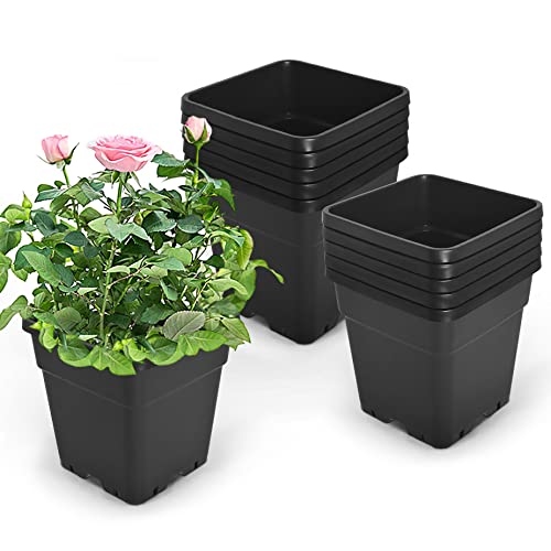 HOSTIC 5 Gallon Square Nursery Pots 10 PCS Flexible Plastic Pots - color: Black, size: 5 Gallon-10Pcs