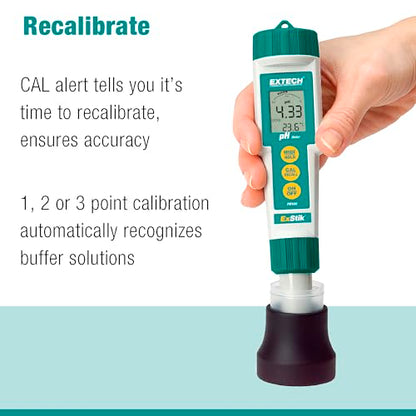 Extech PH100 Waterproof ExStik II pH Meter Kit with Flat Surface Electrode and Temperature LCD Display - style: pH