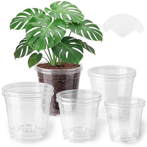8 Pack Clear Nursery Pots with Drainage Holes, 5/6/6.7/7.5 Inch