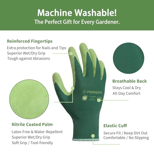 PROMEDIX P 4 Pairs Gardening Gloves for Women & Men, Breathable Nitrile Coated for Yard Working Garden Gloves Washable - size: Medium