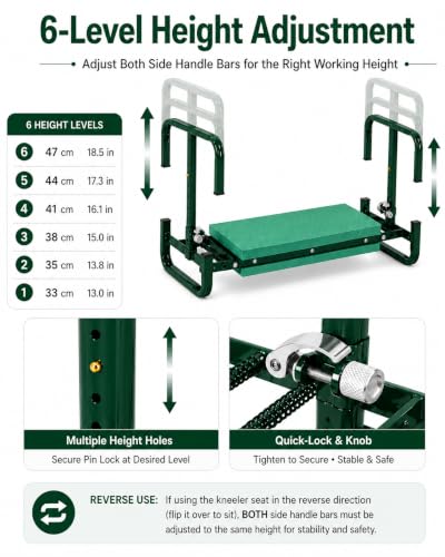 Garden Kneeler and Seat, 6-Level Height Adjustable for Seniors