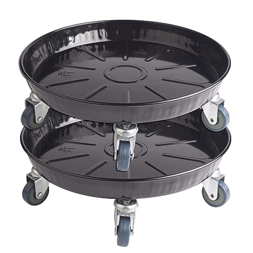 ARTLINE 10" Round Plant Stand with Lockable Wheels, 160lbs Heavy Duty for Indoor Outdoor, Large Rolling Dolly Planter Caddy on Casters to Carry Potted Flower Pot, Round Metal Tray NO Holes, 2 Pack - color: Black 2 Pack, size: 10"