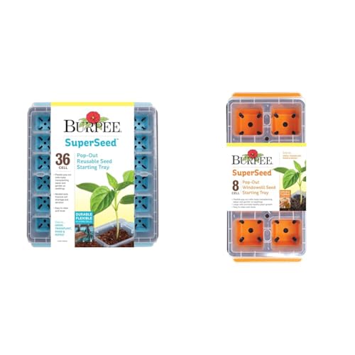 Burpee 36 & 8 Cell Seed Starting Trays | Reusable Indoor Vegetable, Flower & Herb Garden Kit | Flexible Silicone Cells for Reduced Transplant Stress