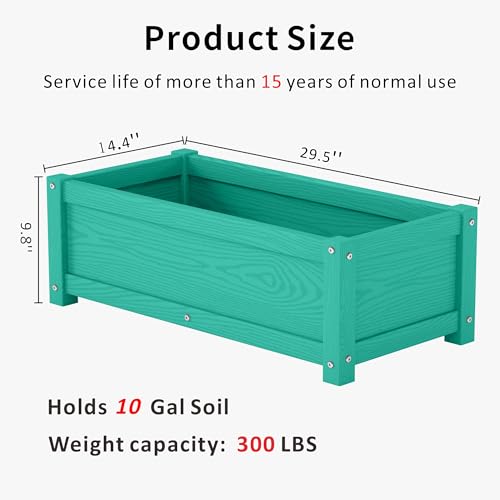 HDPE Raised Planter Box Outdoor, Rot-Resistant and Non-Cracking, Small Raised Beds for Gardening 29.5 * 14.4 * 9.8 in for Yard, Lawn, Rectangle with Drainage Holes, Aruba Blue - color: Aruba Blue, size: 29.5 x 14.4 x 9.8 in
