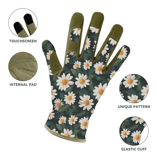 Gardening Gloves for Women, Touchscreen Printed Thorn-Proof - color: Army Green 1, size: Medium