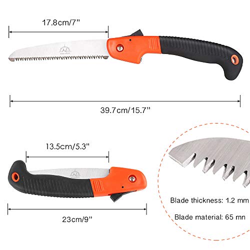 Folding Pruning Saw, Premium Folding Hand Saw with Secure Lock Comfort Soft Grip for Garden or Tree Pruning, Camping, Wood Working(Orange+Black) - color: Orange/Black