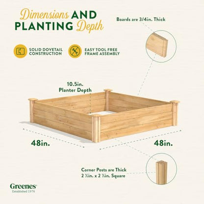 Greenes Fence Premium Cedar Raised Garden Bed, 4' x 4' x 10.5" (3/4" Thick) - Made in USA with North American Cedar - size: 4' W x 4' L x 10.5" H (1-Pack)