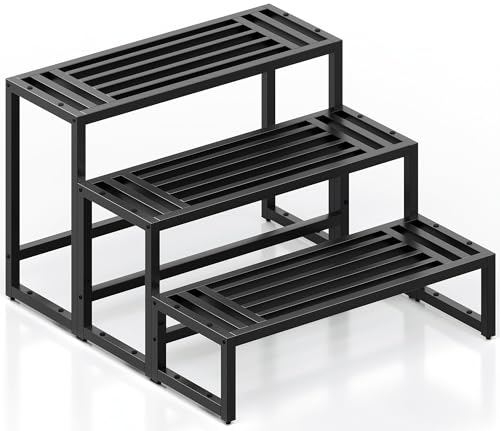 Metal Heavy Duty Plant Stand Indoor Outdoor,3 Tier Ladder Plant Stands Riser,Wrought Iron Plant Shelves for Multi Large Pots,Black Tiered Flower Display Holder for Living Room,Patio,1-Pack