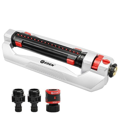 Eden 94095 Heavy Duty Turbo Oscillating Sprinkler, Covers Up to 4,000 sq. ft., 18 Precision Nozzles, Weighted Aluminum Base, Adjustable Range, Flow Control, Width Adjustment Tabs, Quick Connect Bundle - style: With Width Adjustment
