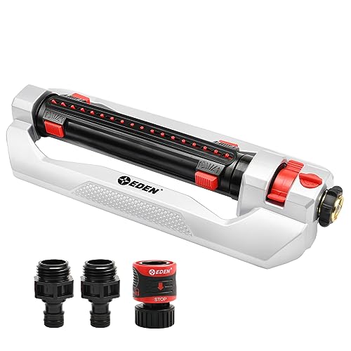 Eden 94095 Heavy Duty Turbo Oscillating Sprinkler, Covers Up to 4,000 sq. ft., 18 Precision Nozzles, Weighted Aluminum Base, Adjustable Range, Flow Control, Width Adjustment Tabs, Quick Connect Bundle - style: With Width Adjustment