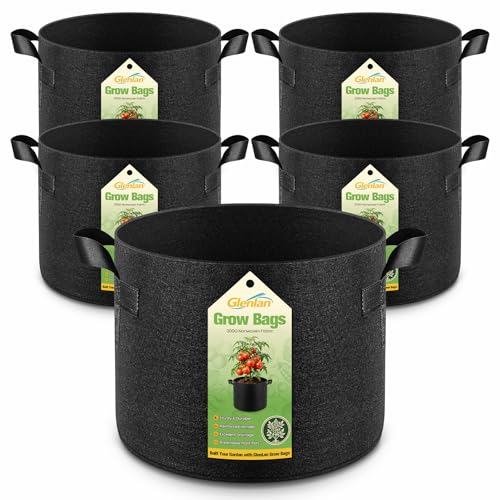 5-Pack 10 Gallon Grow Bags, Thickened Nonwoven Fabric Plant Pots with Handles, Heavy Duty 300G Garden Pots for Vegetables, Flowers and Fruit - color: Black, size: 10 Gallon