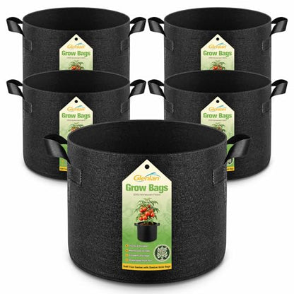 5-Pack 5 Gallon Grow Bags, Thickened Nonwoven Fabric Plant Pots with Handles, Heavy Duty 300G Garden Pots for Vegetables, Flowers and Fruit - color: Black, size: 5 Gallon