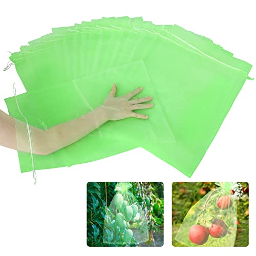 Fruit Protection Bags, Kikhope 20 Pcs 20x14 inch Fruit Netting Bags, Garden Fruit Cover Mesh Bag with Drawstring, Netting Barrier Bags for Plant Fruit Flower and Vegetables - size: 20x14 in (20 pcs)