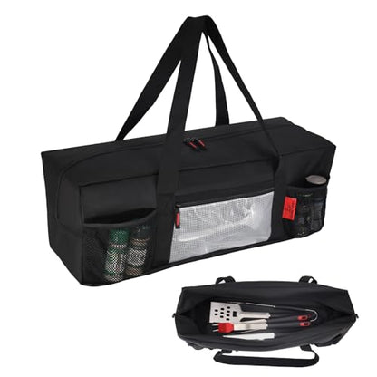 24" BBQ Tool Storage Bag with Pockets, Grill Tool Organizer- Heavy-Duty Storage Bag Waterproof 600D Oxford, Folding Design Gift for Camping, Tailgates, Outdoor BBQ Parties (24" Lx8 Wx8 H) - style: (24" Lx8 Wx8 H)