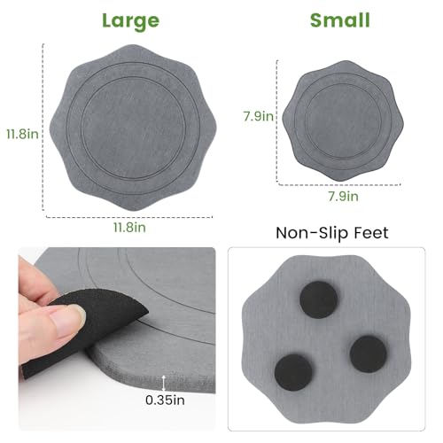 Plant Saucer for Indoors, 2 Packs 8 12 inch, Diatomaceous Earth Pot Saucers No Holes, Instant Dry Plant Drainage Trays for Pots, Dark Gray - size: 8+12inch