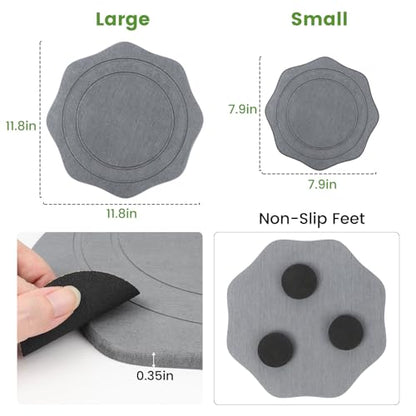 Plant Saucer for Indoors, 2 Packs 8 12 inch, Diatomaceous Earth Pot Saucers No Holes, Instant Dry Plant Drainage Trays for Pots, Dark Gray - size: 8+12inch