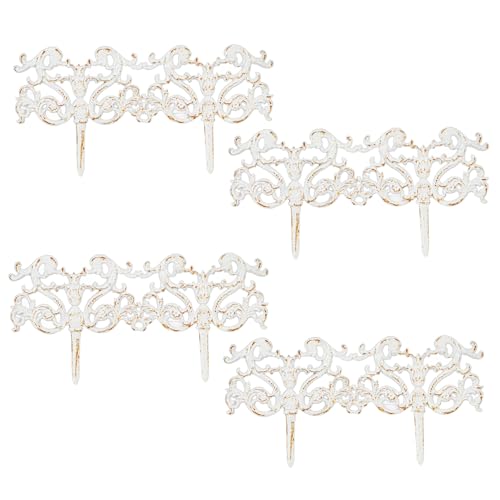 Sungmor Vintage Cast Iron Garden Border Fence, Decorative Metal Edging for Flower Beds & Pathways, Ornate Heavy Duty Outdoor Lawn Edge Décor, Rustic White Finish & 4 Pack Panels, 8.5" H × 16.5" W - color: Rustic White