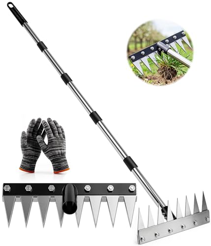 Weeding Rake Puller Tool for Garden,Heavy Duty Iron Weed Puller Cutter Tool - style: 8 Teeth