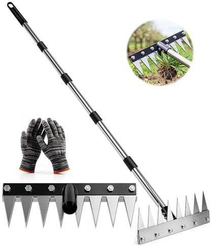 Weeding Rake Puller Tool for Garden,Heavy Duty Iron Weed Puller Cutter Tool - style: 8 Teeth