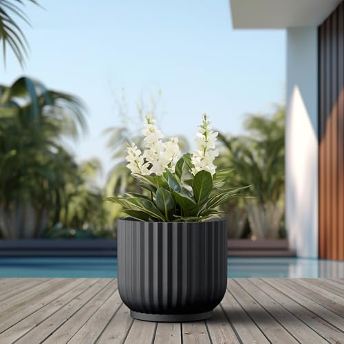 Kante Black Concrete Planter 16.7" Dia All-Weather Round Large Pot - color: Black, size: 16.7"Dia x 14.6"H
