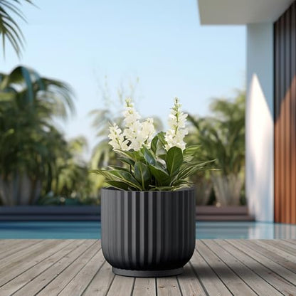 Kante Black Concrete Planter 16.7" Dia All-Weather Round Large Pot - color: Black, size: 16.7"Dia x 14.6"H
