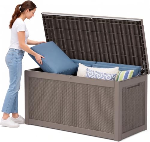 320 Gallon Outdoor Storage Box，Large Resin Waterproof Deck Box，Gray New - color: Gray New, size: 320 GAL