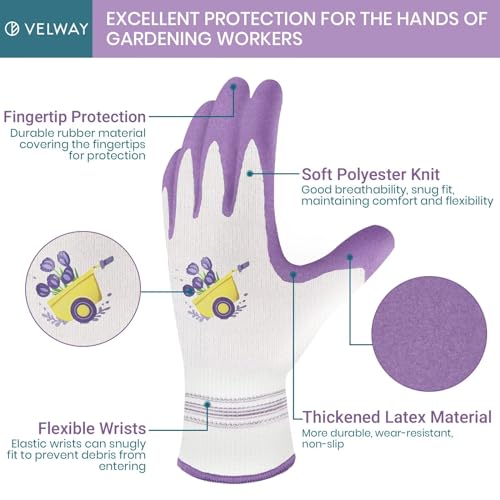 Velway 2 Pairs Gardening Gloves for Women - Breathable Rubber Coated Garden Work Gloves - Outdoor Protective Yard Gloves with Grip Gardening Gifts - Red & Purple Large - color: Red+purple, size: Large-2Pack