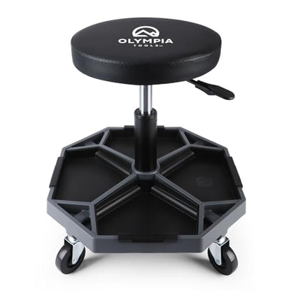 Olympia Tools Adjustable Hydraulic Rolling Mechanics Stool with with Removable Tool Tray, 300lbs Max Weight Capacity, 419-110-1002 - style: Round