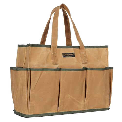 Heavy Duty 14 Inch Tool Bag Organizer with Durable Handle, Portable Canvas Toolbox, Multi-Pockets Canvas Bag Pottery Equipment Tote, Khaki - color: Khaki