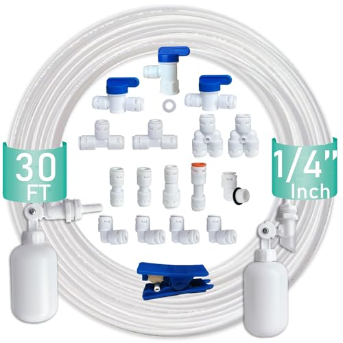 ESHIONG NSF Certified 1/4" O.D. Push to Connect Fittings for RO (Reverse Osmosis) Water Filter（with water float ball valve）19 pcs+30 feet 1/4" Water tubing. - style: 1/4" Float Ball Valve Kit