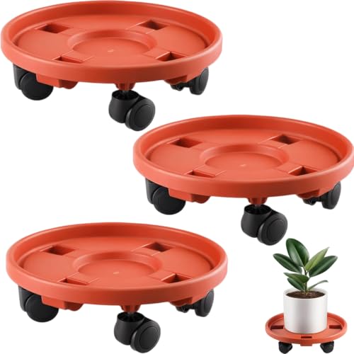 Rolling Plant Stand Outdoor 3 Pack 17.3 Inches Plant Caddy with Wheels, Red - color: Red, size: 17.3 inch