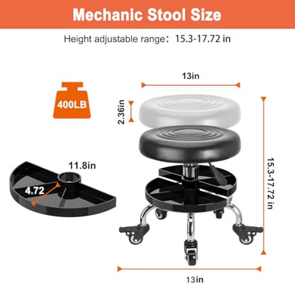 FLOLXNB Garage Mechanic Stool with Storage Tray,Low Height Rolling Shop Stools, Rolling Mechanics Seat Chair Height Adjustable, Rolling Shop Chair, Work Stool Creeper Seat (Style 3) - style: Style 3