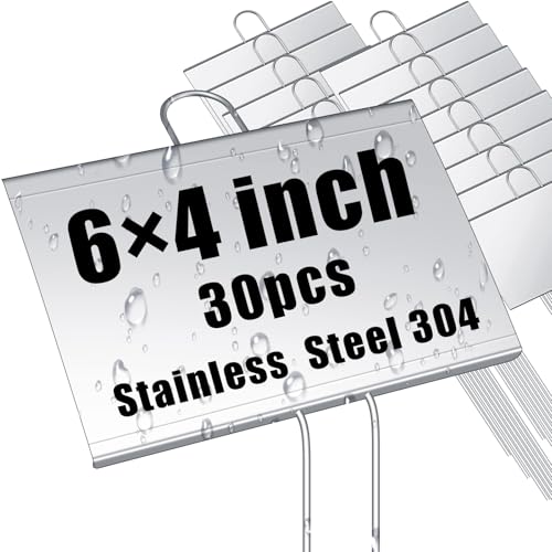 Landhoow 30 Pcs Large Plant Marker, 6'' X 4'' with 11'' Stake, Silver - color: Silver, size: 4'' X 6'' with 11'' Stake