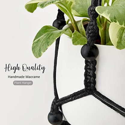 Mkono Macrame Plant Hanger Indoor 35 Inch Hanging Planter Basket Black 2Pc - color: Black