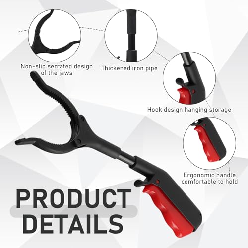 Short Grabber Reacher Tool 2 PCS,Small Grabber Reacher Tools Non-Slip Ergonomic Handle,Portable for Elderly, Disabled, Sanitation Workers,11.02in,Black Red