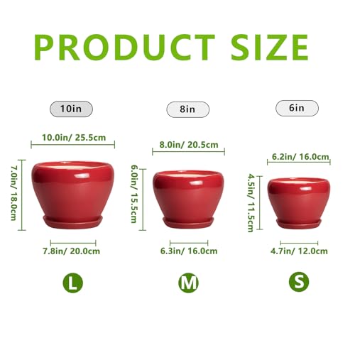 Ceramic Plant Pots, 10+8+6 Inch Ceramic Planters, Bright Red - color: Bright Red