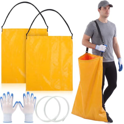 Faccito 2 Pack Litter Bag with Shoulder Strap Trash Leaf Bag Holder, Yellow - color: Yellow