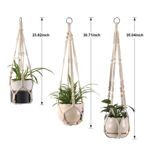 Macrame Plant Hangers with Beads for Indoor and Outdoor, 3 Pack - color: White