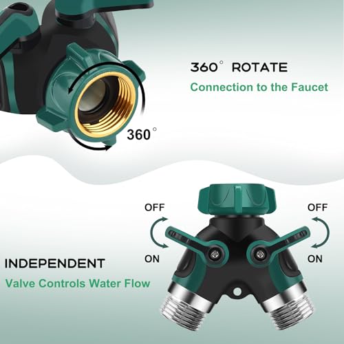 Garden Hose Splitter 2 Way, 3/4" Y Water Hose Splitter with Comfort Rubber Long Handle, Faucet Splitter, Heavy Duty Metal Connector with 2 Kink Free Faucet Extension Hose Protector - color: Hose Splitter With 2 Kink Free