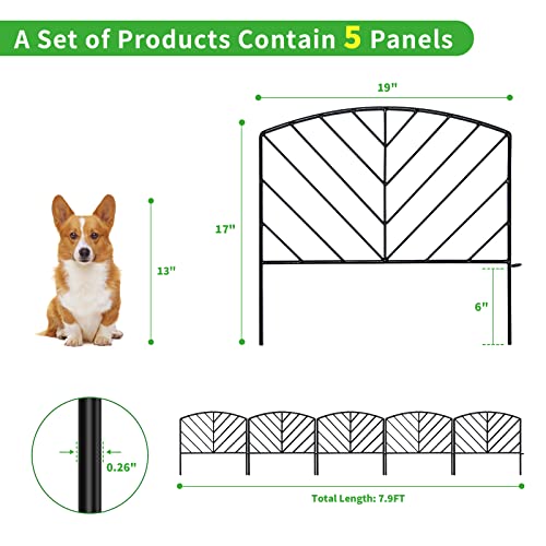 5Pack Decorative Fence 17in x 7.9ft Garden Metal Fence Rustproof Outdoor Landscape Patio Fences Flower Bed Animal Dogs Barrier Black Decor Panels