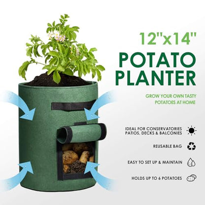 Delxo 5 Pack 7 Gallon Potato Growing Bags, Planter Garden Grow Bags with Flap, Double Layer Breathable Nonwoven Cloth for Planting,Vegetable,Tomato,Aeration Fabric Pots with Handles Green - size: 7 Gallon