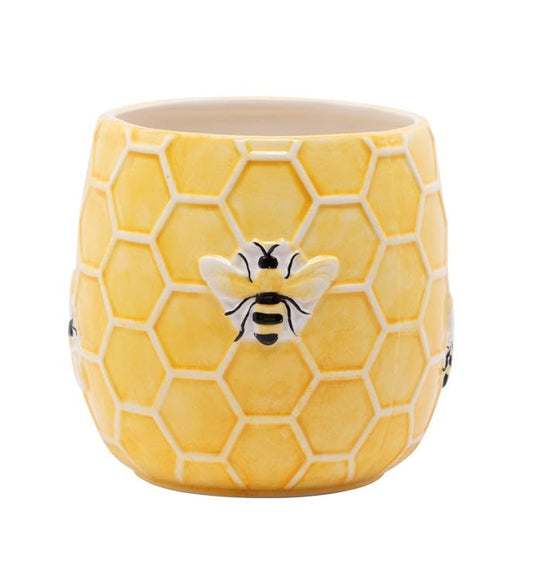 Napco House Plant Succulent Herb Flower Pot 4 x 4.5 Inch Ceramic Yellow Honeycomb Bee