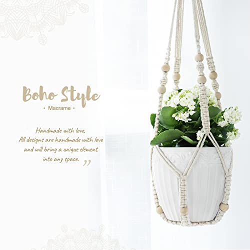 Mkono Macrame Plant Hanger Indoor 35 Inch Hanging Planter Basket Ivory 2Pcs - color: Ivory