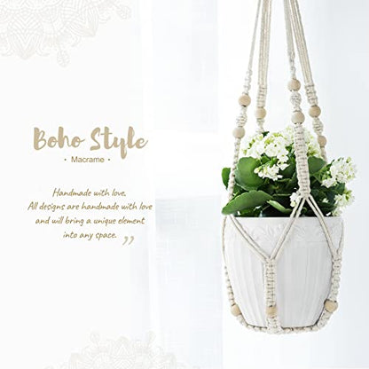 Mkono Macrame Plant Hanger Indoor 35 Inch Hanging Planter Basket Ivory 2Pcs - color: Ivory