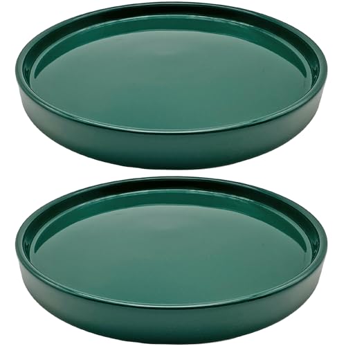 Yukfona Ceramic Plant Saucer Tray 2 Pcs 7 Inch Green, 7" OD x6.8 ID x0.9 Deep| Fits Flower pots Bottom≤ 6.8", Heavy Duty Glazed Round Planter Drip with Catch Basin for Indoor Outdoor Plants - color: Green, size: 7in 2pack