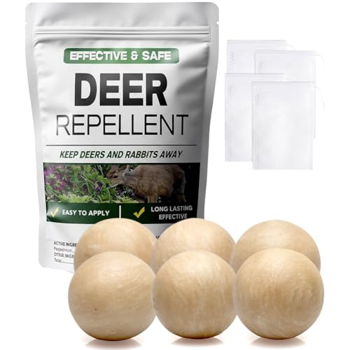 LAQDECDV Deer Repellent, Rabbit Repellent Outdoor, Deer Deterren for Yard & Garden, Bunny Repellent Balls-Keep Deer, Elk, Moose Away from Plant/Tree, 90 Days Protection-6P - size: 1.4 Ounce (Pack of 6)