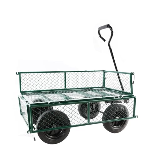 Multi-Functional Metal Garden Cart - 37" x 19.48" x 40.15", Solid Tires, Heavy Duty Tool Cart for Gardening, Farming, Yard Work, Green