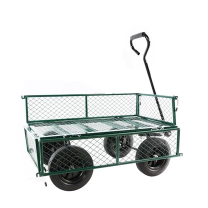 Multi-Functional Metal Garden Cart - 37" x 19.48" x 40.15", Solid Tires, Heavy Duty Tool Cart for Gardening, Farming, Yard Work, Green